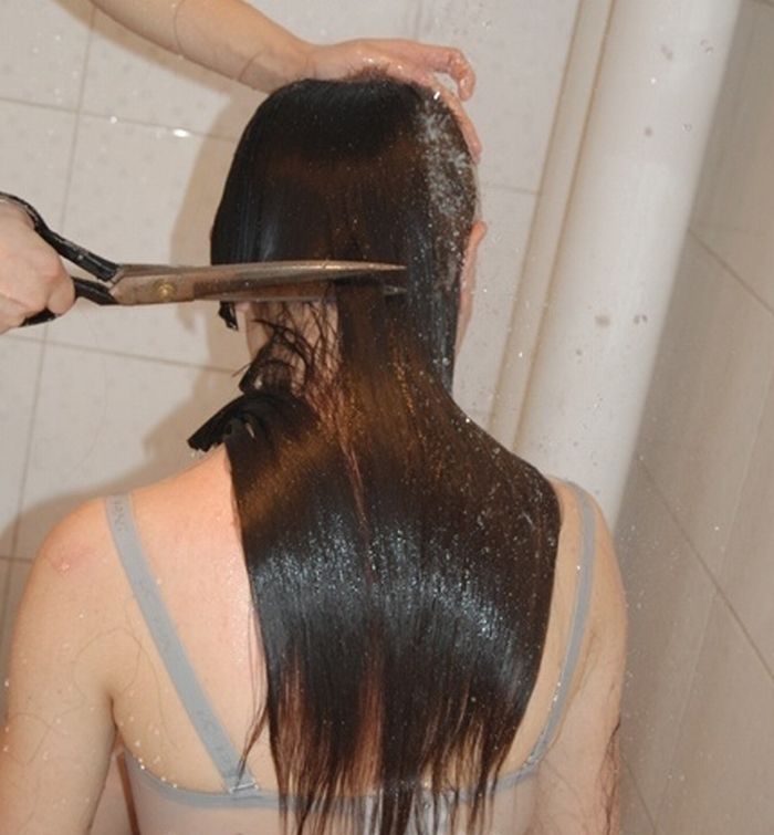 haircutting in the shower