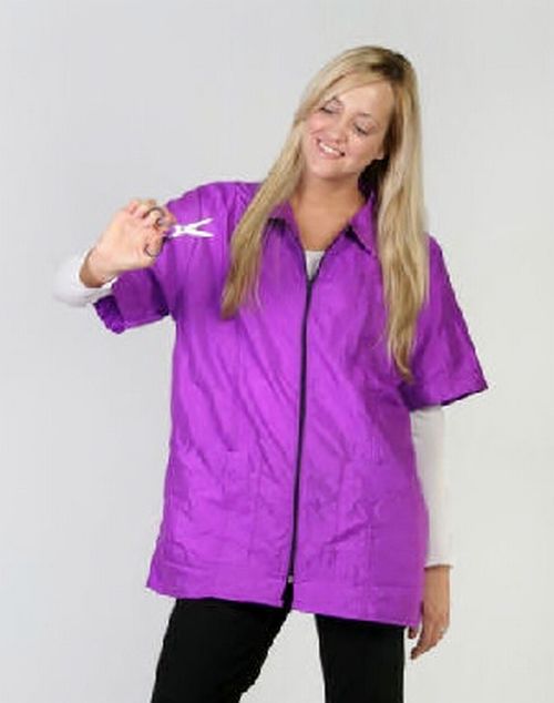 barberette in purple jacket