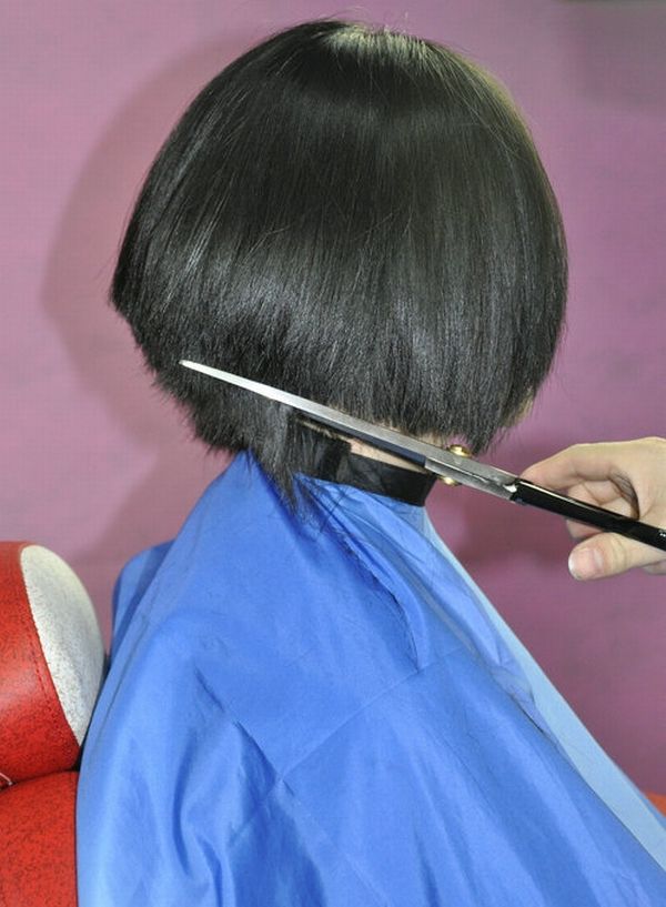 bob cut in blue cape